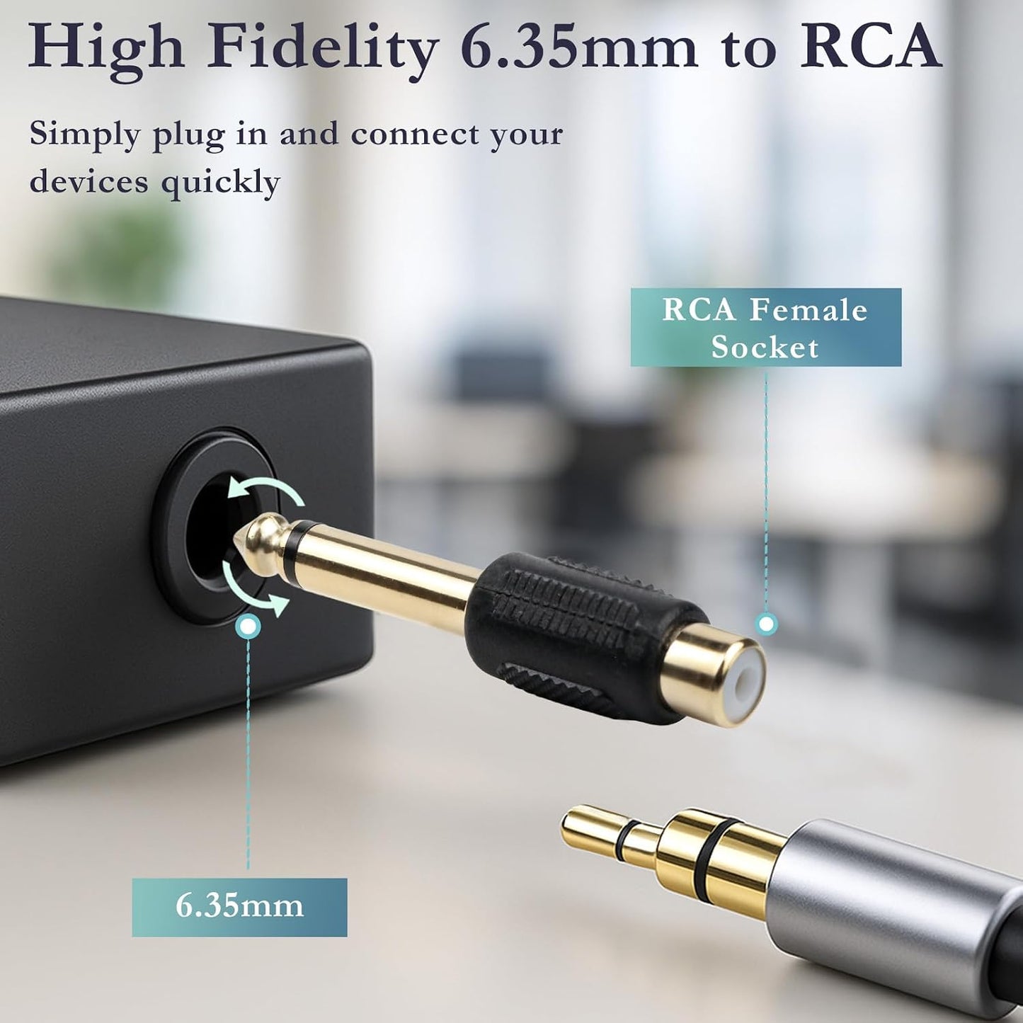 Brvlsoc 1/4" (6-Pack) 6.35mm RCA to Audio Adapter Mono Male Plug to RCA Female Connector, Gold-Plated Audio Jack