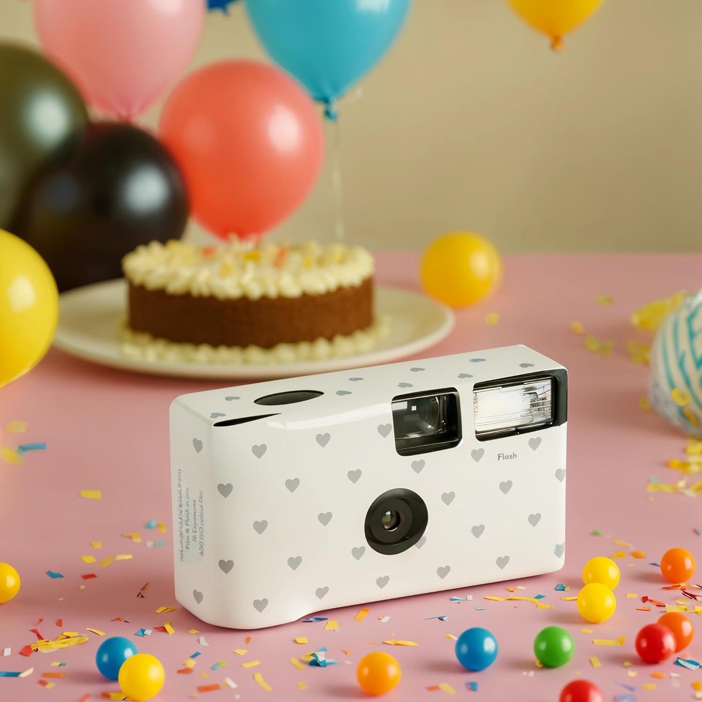 WEDDINGSTAR 35mm Disposable Camera with Flash - Single Use Film Camera for Wedding or Party Favors - Silver Hearts