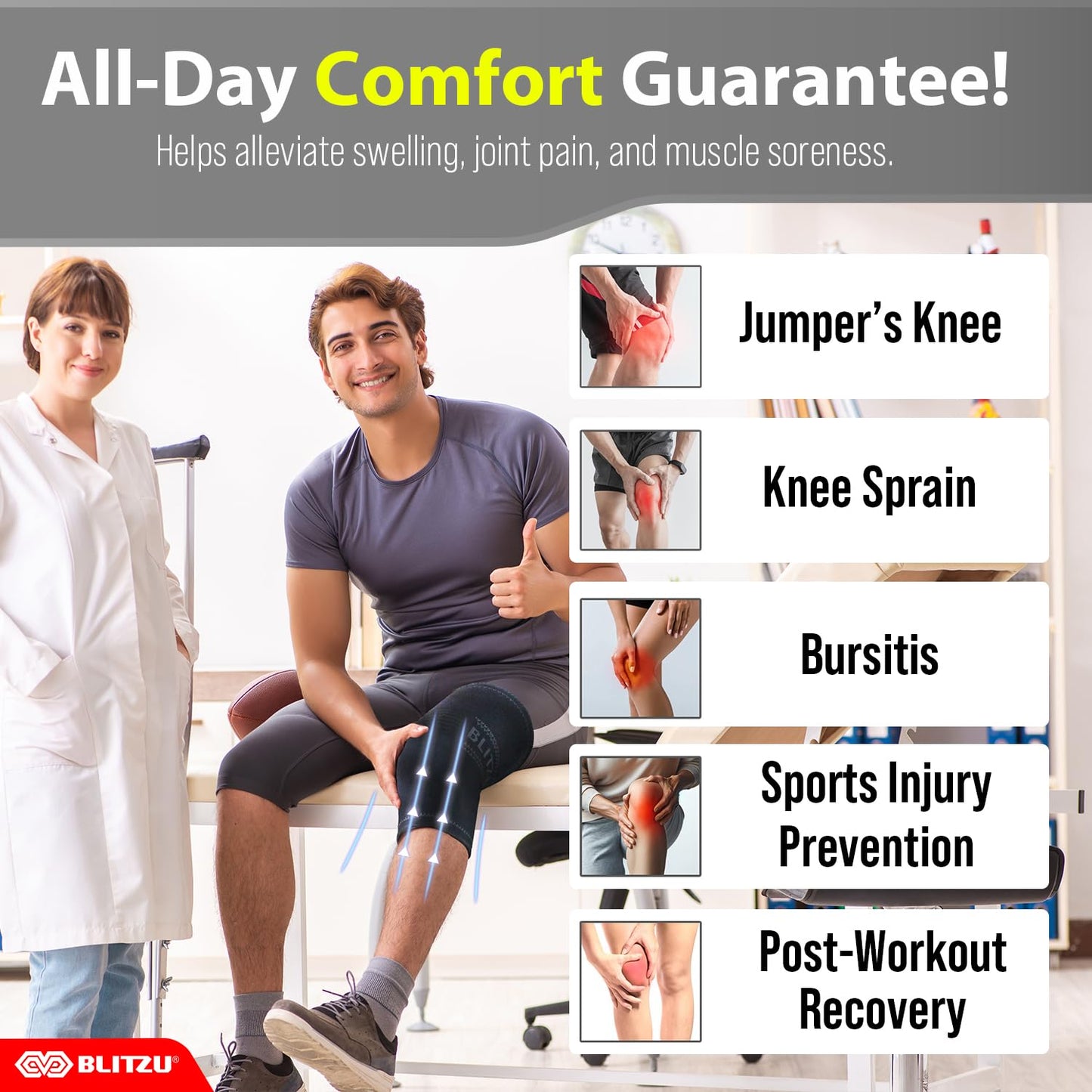 Knee Brace for Meniscus Tear 2 Pack, Knee Compression Sleeve for Men and Women, Knee Support for Arthritis, Swelling, Inflammation, ACL, Pain Relief, Running, Workout, Sports and Recovery Black L