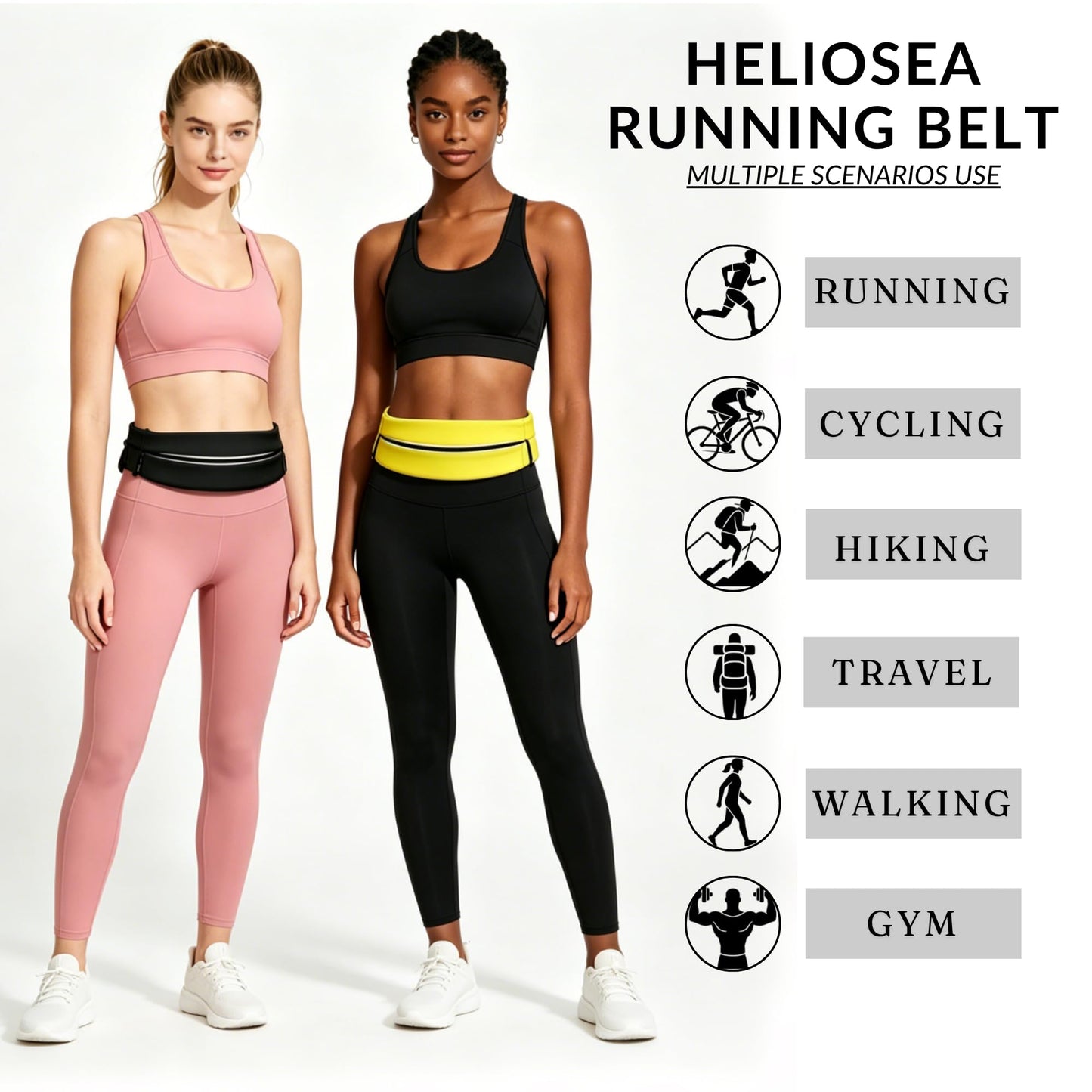 Running Belt for Men Women, Water-resistant Fanny Pack with 3 Zipper Pockets & Reflective Safety Strips, Adjustable Waist Pack Jogging Pouch for Phone, Keys & Essentials (Yellow, Large)
