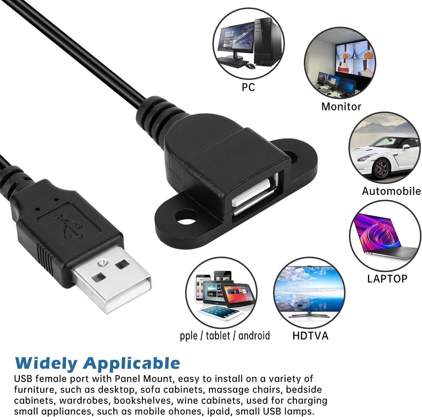 5ft (1 1 QiCheng&LYS USB Male to Single Female Extension Cable Charging Cable, Furniture nightstand Sofa Electric