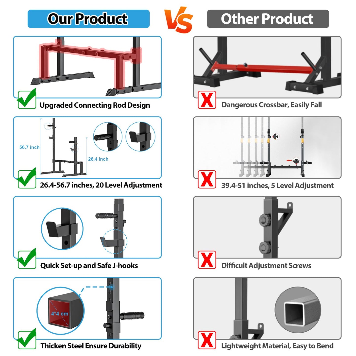 Uboway Barbell Rack Squat Stand Adjustable Bench Press Rack 700LBS Max Load Multi-Function Weight Lifting Home Gym Fitness