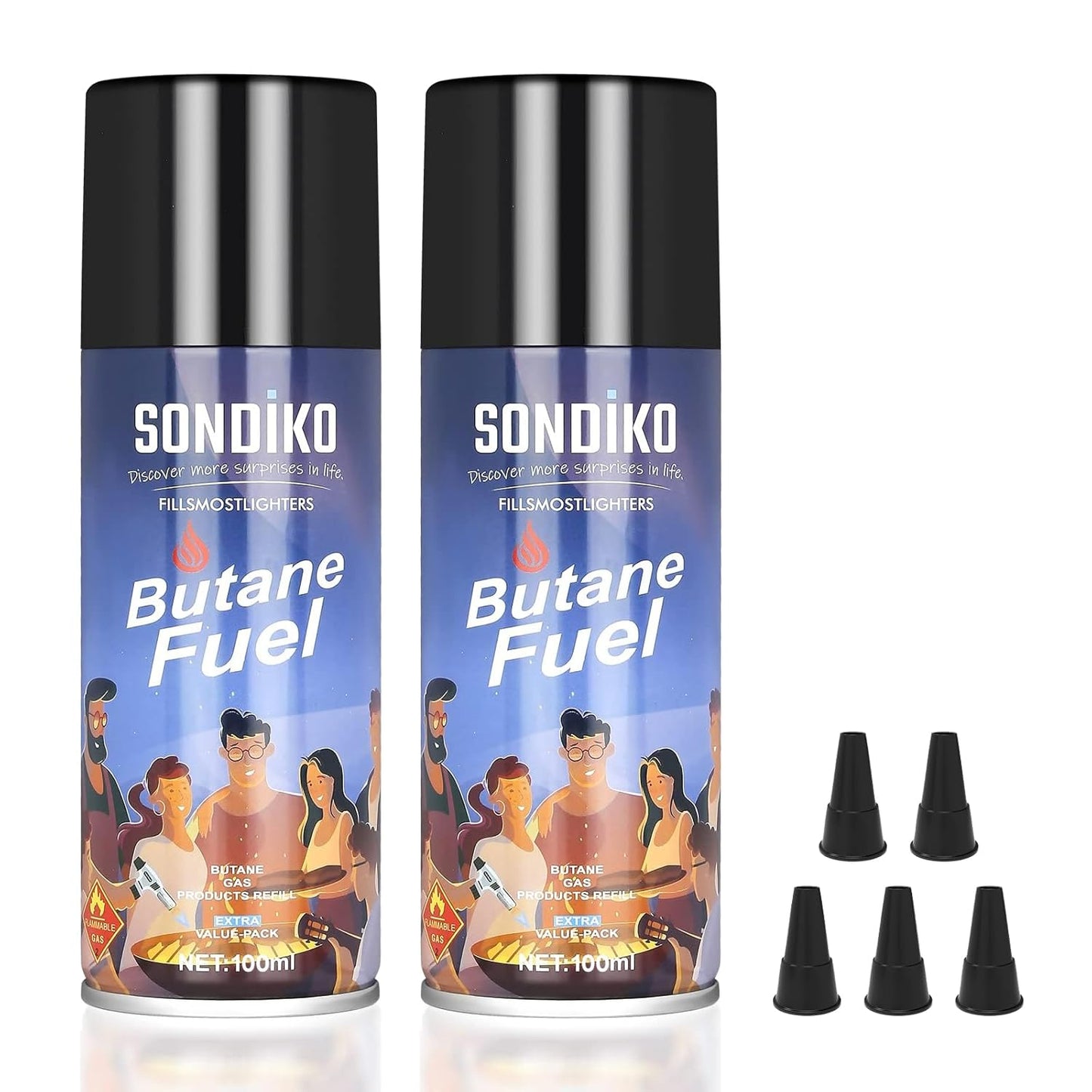 Sondiko Butane Fuel Canister - Premium Quality 100ml Refill for Jet Flame Lighters & Torches (2 Pack)