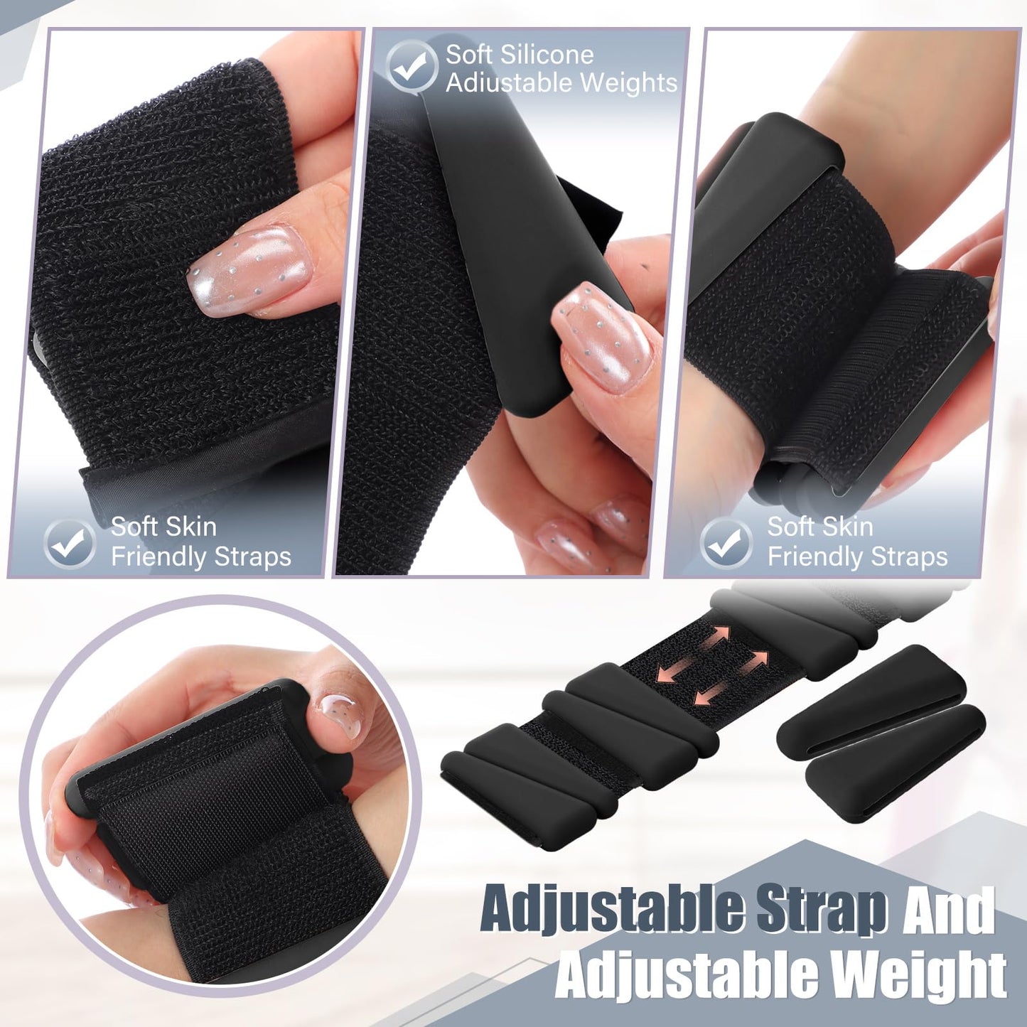 Vinsot Wrist Ankle Weights Set of 2, 4 Lbs, Adjustable Silicone Workout Weights for Women and Men, Wearable Leg Arm Weighted Bracelet for Home Workout Gym Yoga Pilates Swimming Cardio(Black)