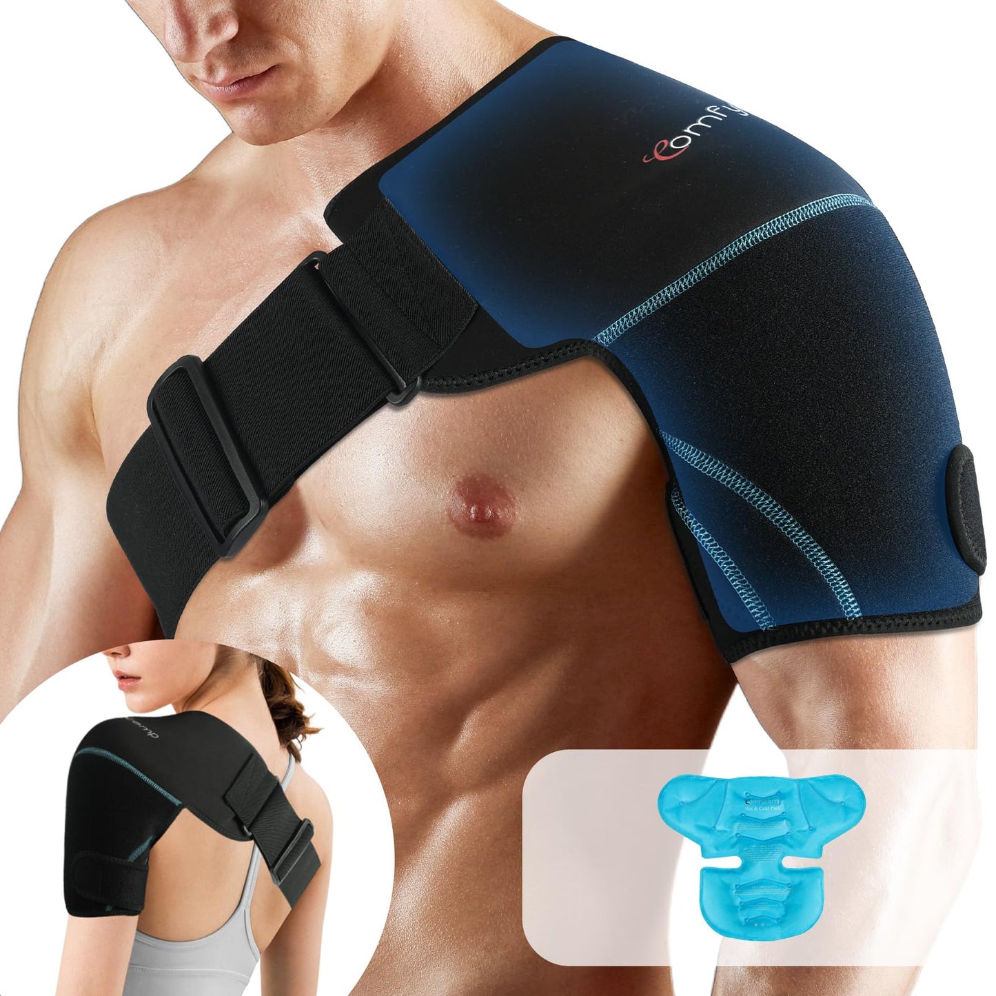 Comfytemp Shoulder Ice Pack Wrap Shoulder Brace, Gel Cold Compression Sleeve for Injuries Reusable Arm Rotator Cuff Pain Relief, Recovery Items for Women Men, 1 Gel Ice Pack