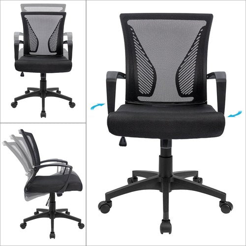 Furmax Ergonomic Office Chair - Mid Back Mesh Design with Lumbar Support & Armrests | Black