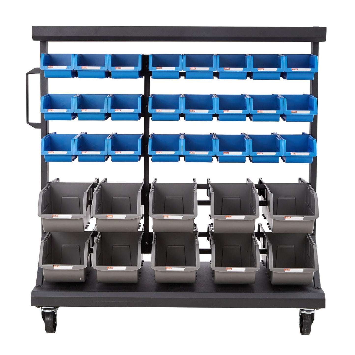 VEVOR 5-Tier Double-Sided Rolling Bin Storage Rack, 68 Plastic Bins, Dual-Sided Parts Organizer with Wheels, Mobile Tool Organizer for Garage, Warehouse, Office, Restaurant, Classroom, Kitchen