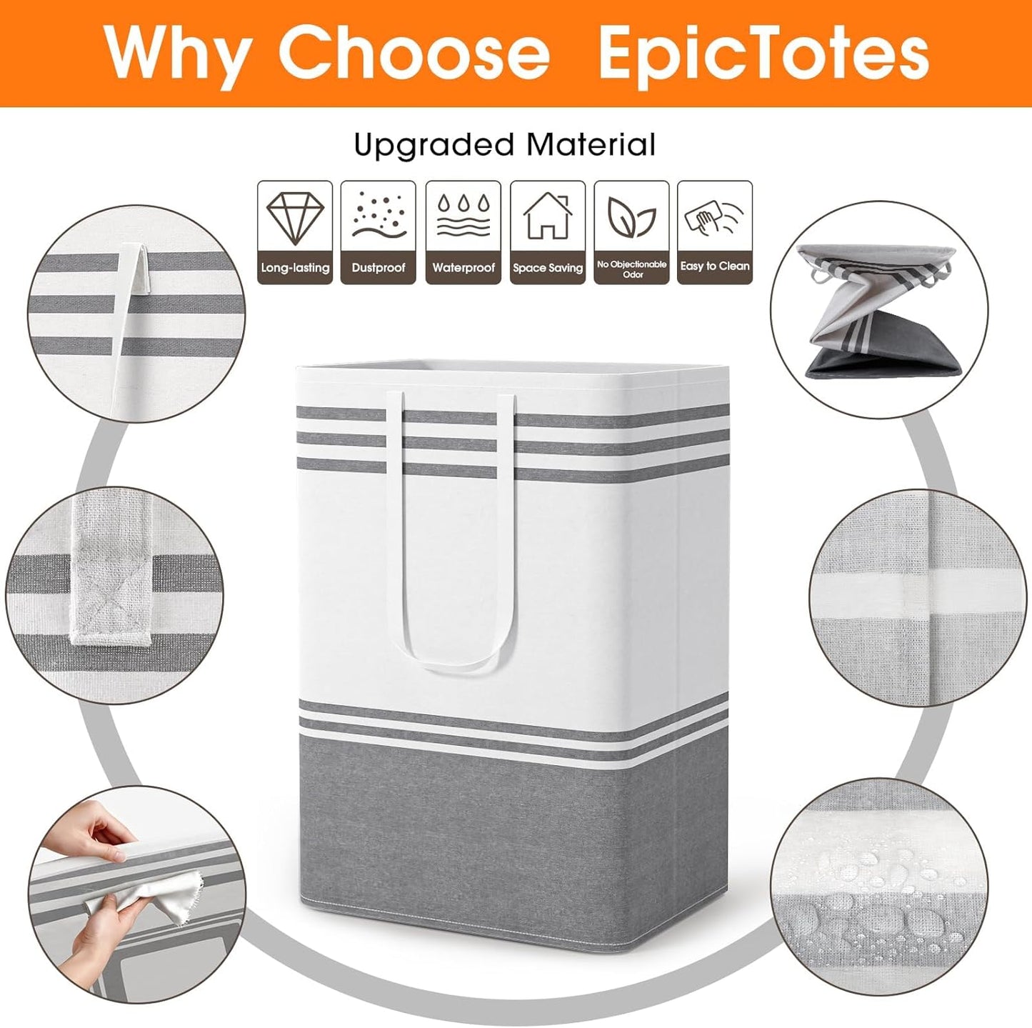 Skiennix Large Laundry Baskets - Waterproof Collapsible Hampers with Reinforced Handles | 75L Grey