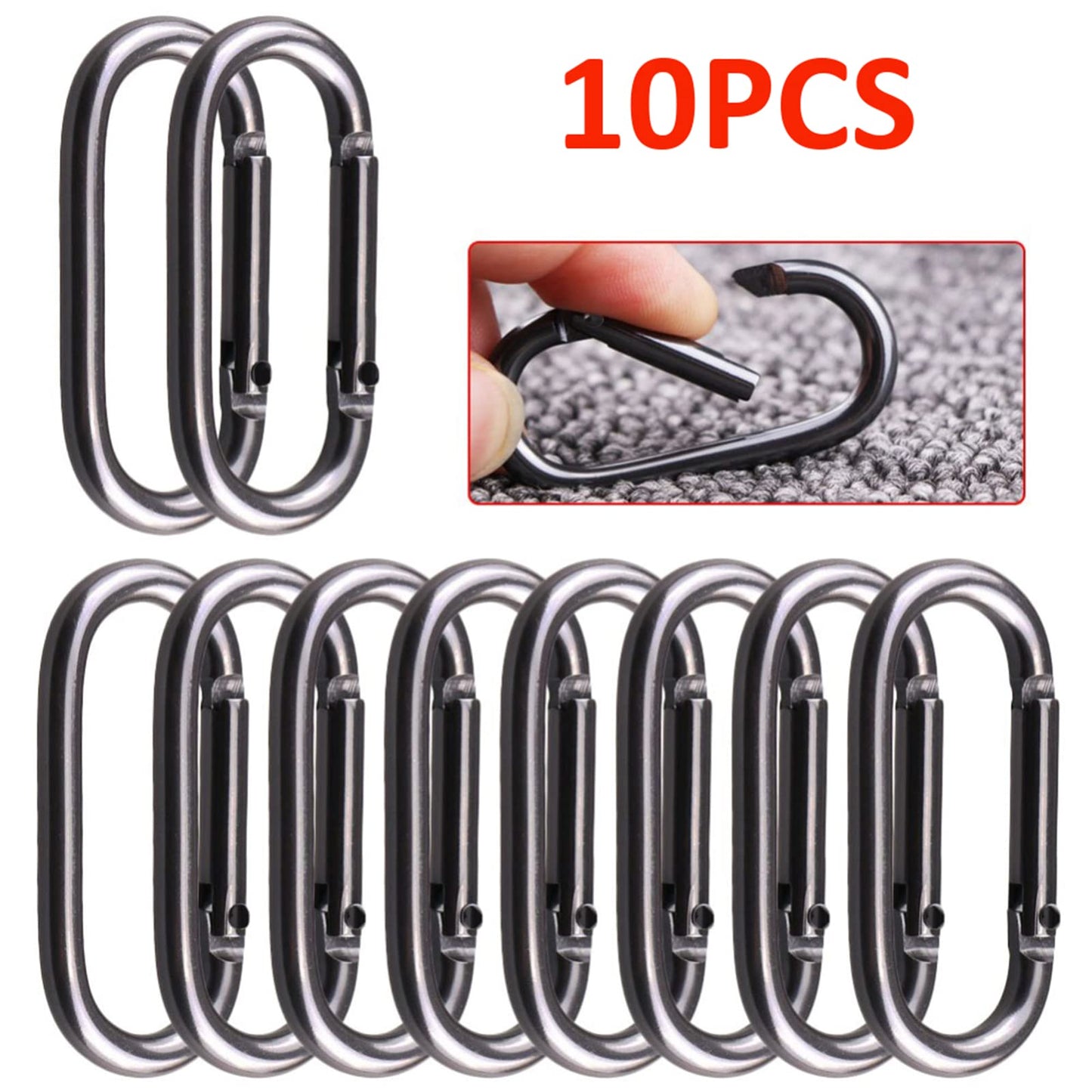 VICDUEKG 10 Pcs Carabiner Clips Locking Carabiners Aluminum Heavy Duty Chain Connector Keychain Snap Bag Hook for Climbing Outdoor Camping Fishing Hiking Securing Pet Home Hammock, Black