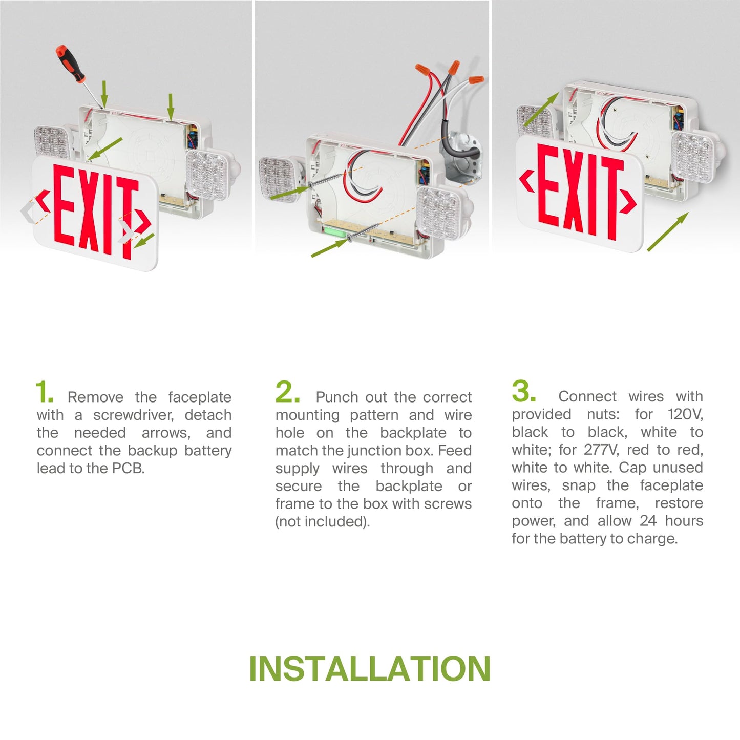 ASD LED Emergency Exit Sign with Battery Backup - 120-277V UL Double Face Rotatable Lighted Exit Signs with Emergency Lights for Business, Commercial Battery Operated LED Sign Power Outage 6 Pack