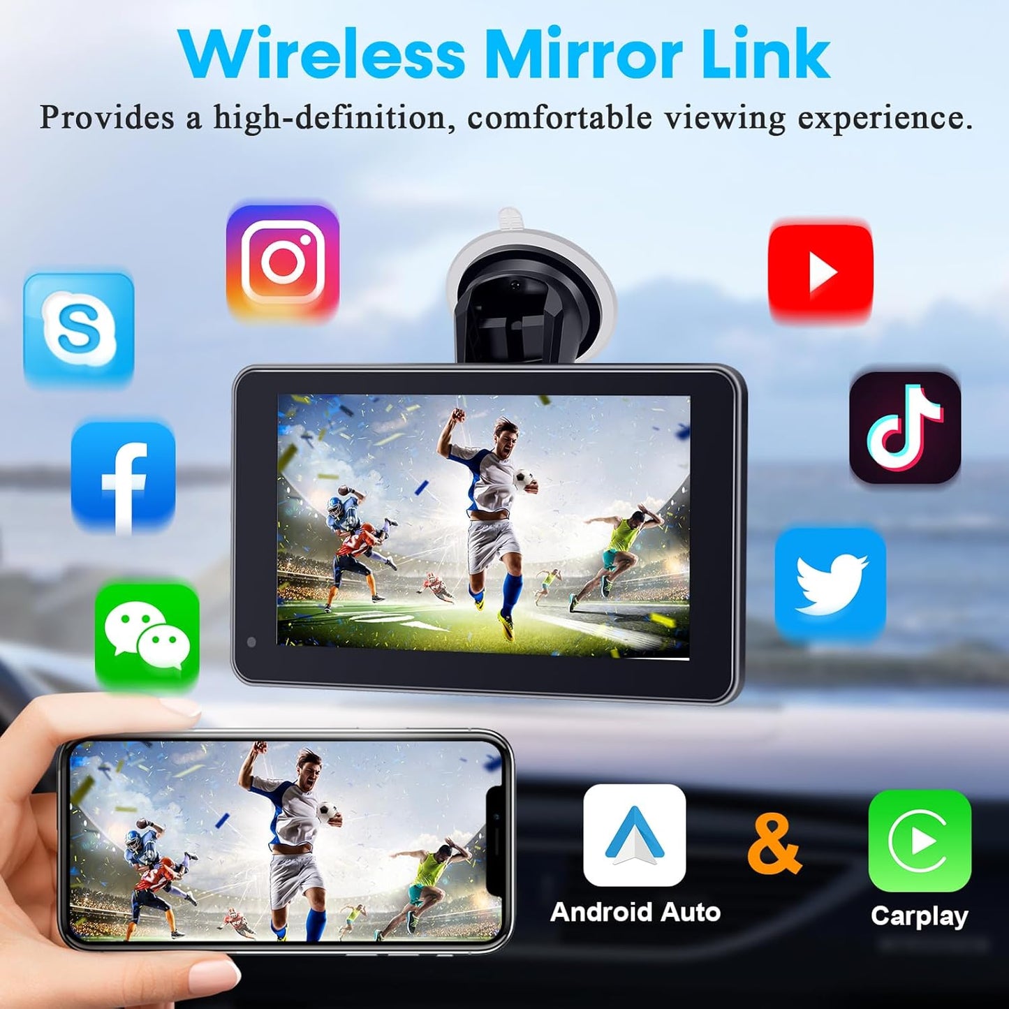 Befumly 3-Min 7 Inch 1080P Commuters Easy Install Portable Wireless Carplay Screen: Plug-Play Support Apple CarPlay