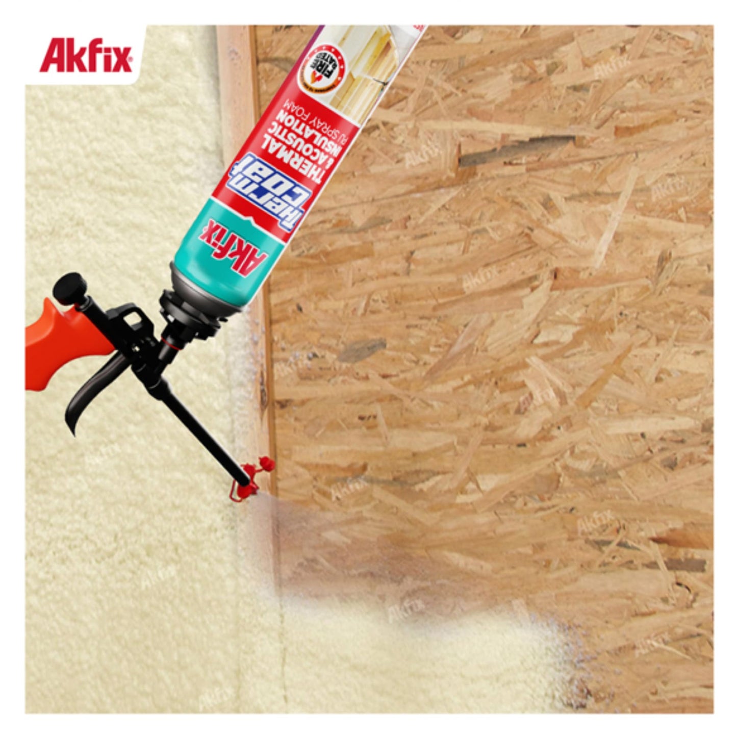Akfix Thermcoat Fire Rated Spray Foam Insulation Kit 240 sq ft (12x27.1 oz.) - (R-Value 11.32/2 in) Closed Cell Expanding Wide Sealant Thermal Insulation for Walls and Attic - Gun & Cleaner Included