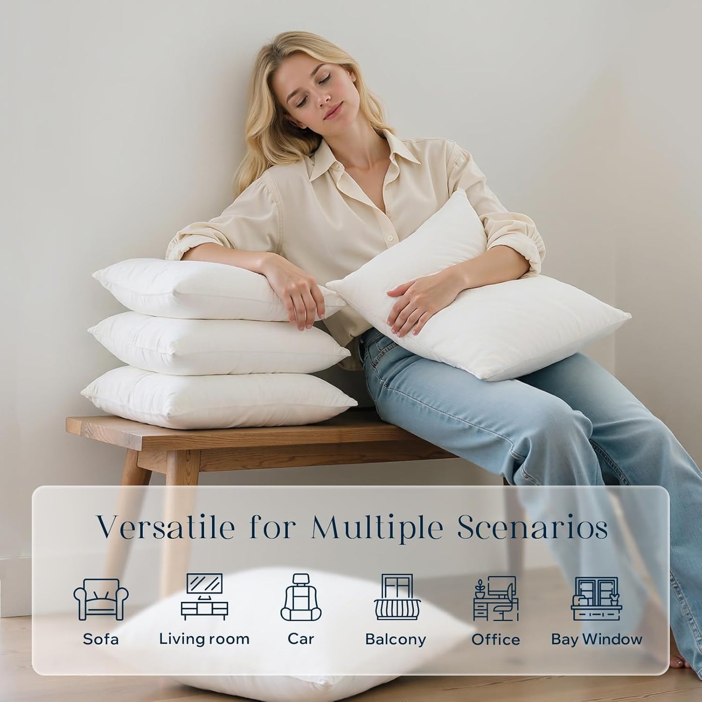 Phantoscope 100% Virgin Fiber Pillow Inserts - Premium Hypoallergenic Square Throw Pillows | 18x18 Inches, Pack of 4