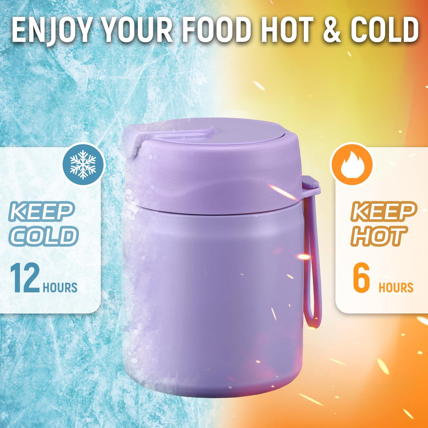 Pawtong 17oz Soup Thermo for Hot Food Kids Insulated Vacuum Food Jar with Stainless Steel Spoon Wide Mouth Thermo Leakproof Lunch Food Container Kids Hot Lunch Box (Purple)