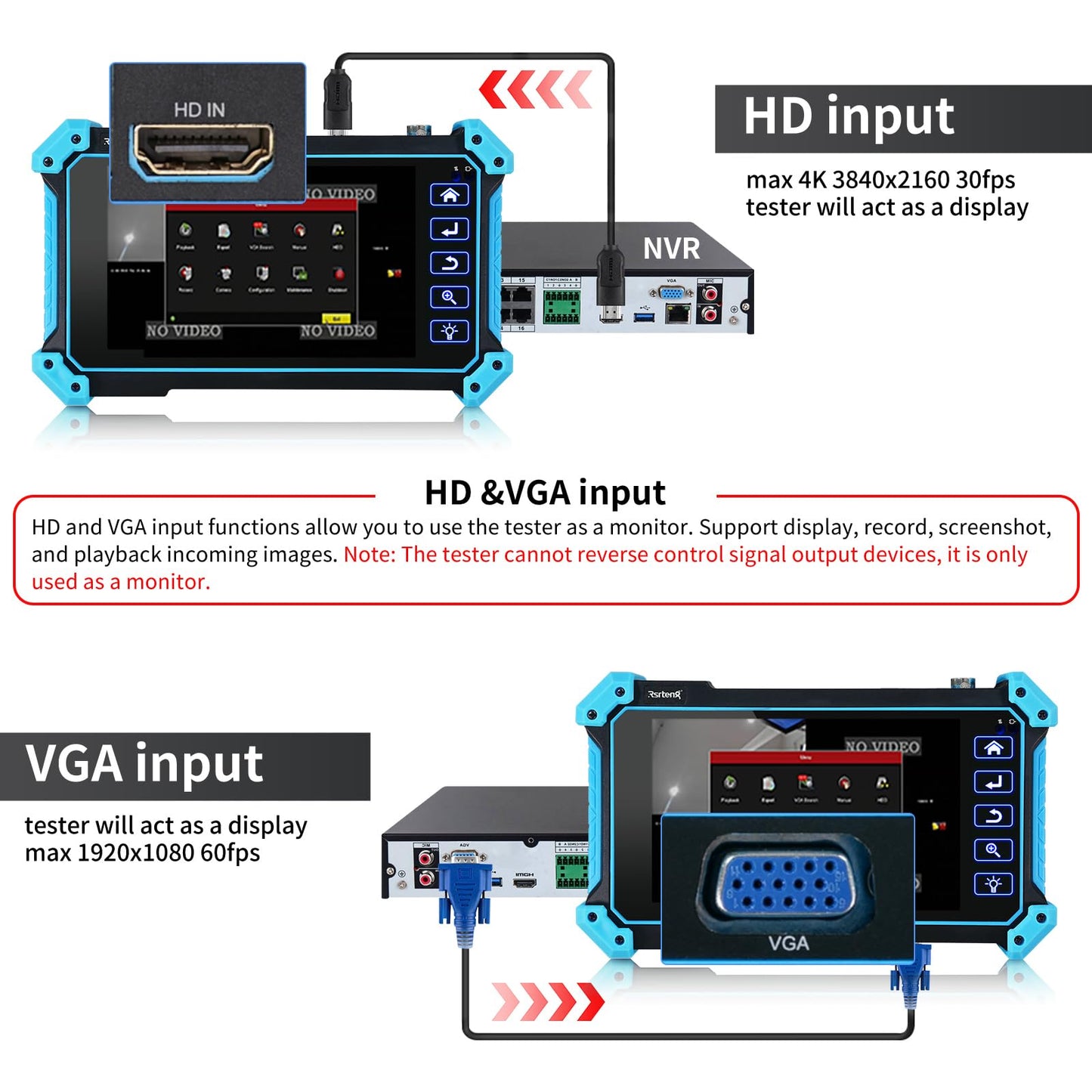 Rsrteng 8K 32MP 4K 12MP IP Camera Tester, IPC-5100 Plus 8MP AHD CVI TVI CVBS 4K HD Display Video Monitor 5.4 inch IPS Touch Screen IPC Tester Support POE PTZ W-i-F-i RS485 HD & VGA Input DC12V Output