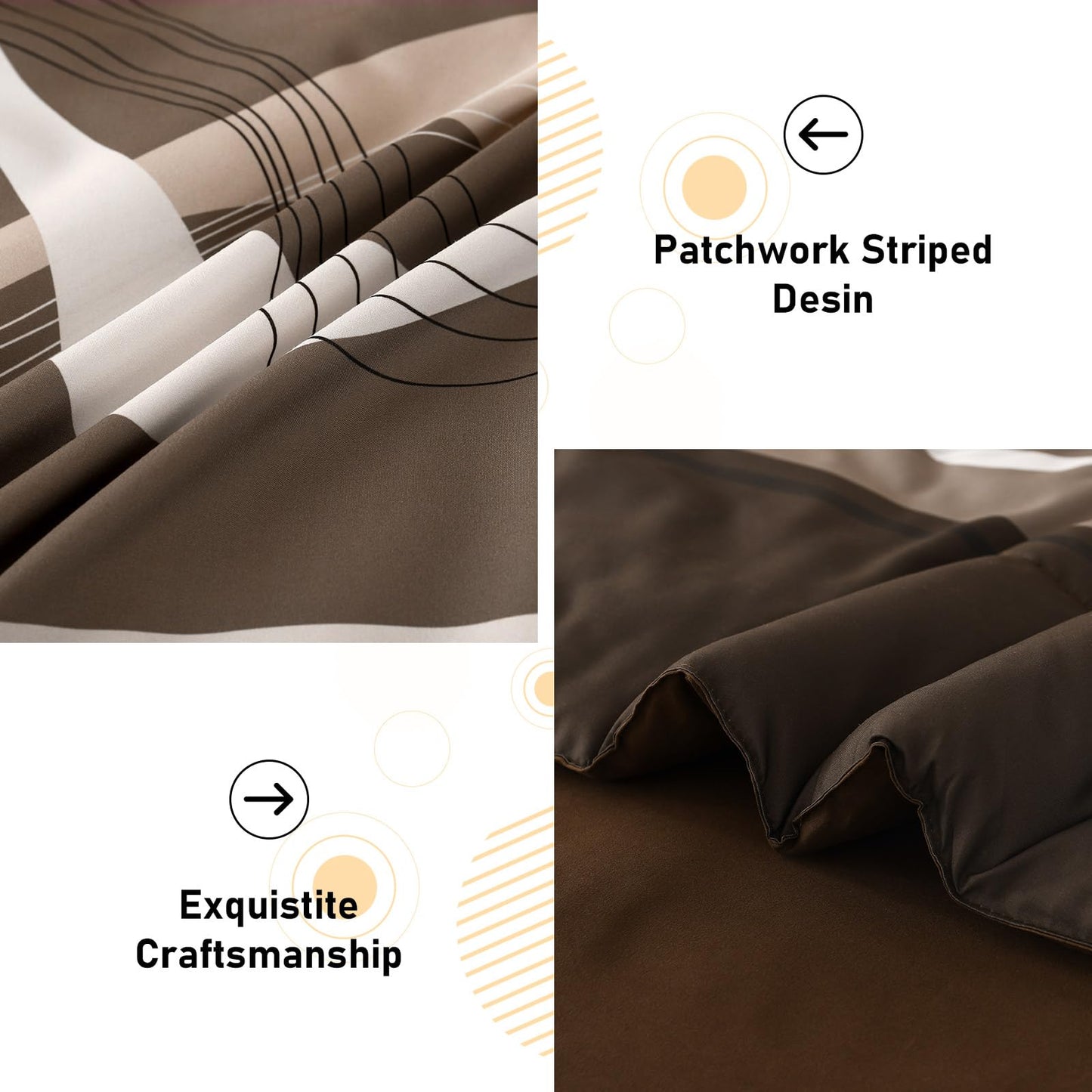 Anibedding Boho Comforter Set,8 Pieces Bed in a Bag Patchwork Striped Comforter Set,Brown Bed Set Queen Size, Soft Microfiber Boho Bedding Set for All Season(90"×90")