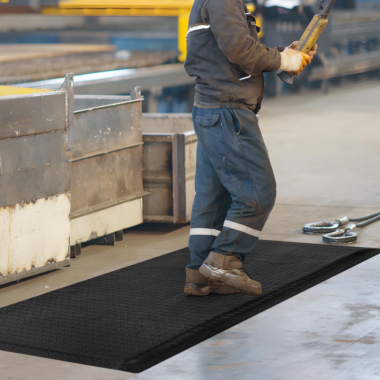 Nisorpa Anti Fatigue Mats Industrial 3' x 6' Ergonomic Standing Mat 15/16" Extra Thick Shop Floor Mat Kitchen Mats Heavy Duty Commercial Diamond Plate Support for Leg & Back Pain, Black