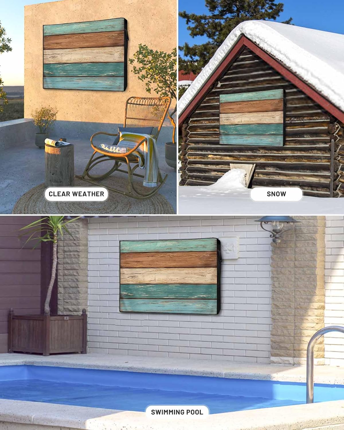LiyanYenCng 70 75Inch Outdoor TV Cover Farm Retro Wooden Plank Weatherproof Waterproof Outside TV Protector