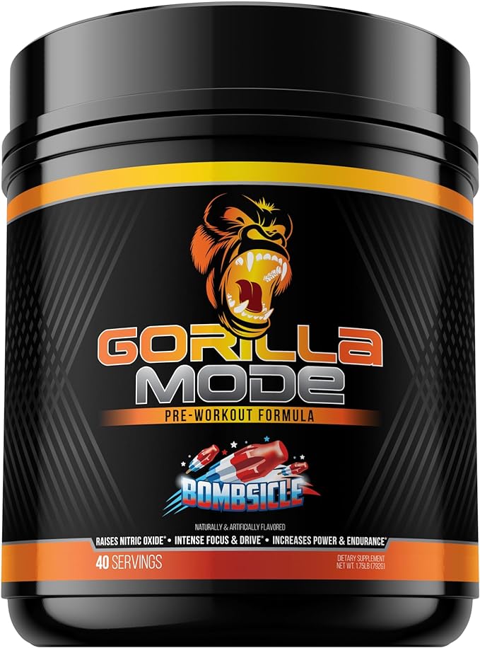 Gorilla Mode Pre Workout - Massive Pumps · Laser Focus · Energy · Power - L-Citrulline, Creatine, L-Tyrosine, Betaine, Hydroprime®, Alpha-GPC, 400mg Caffeine, Huperzine A - 620g (Bombsicle)