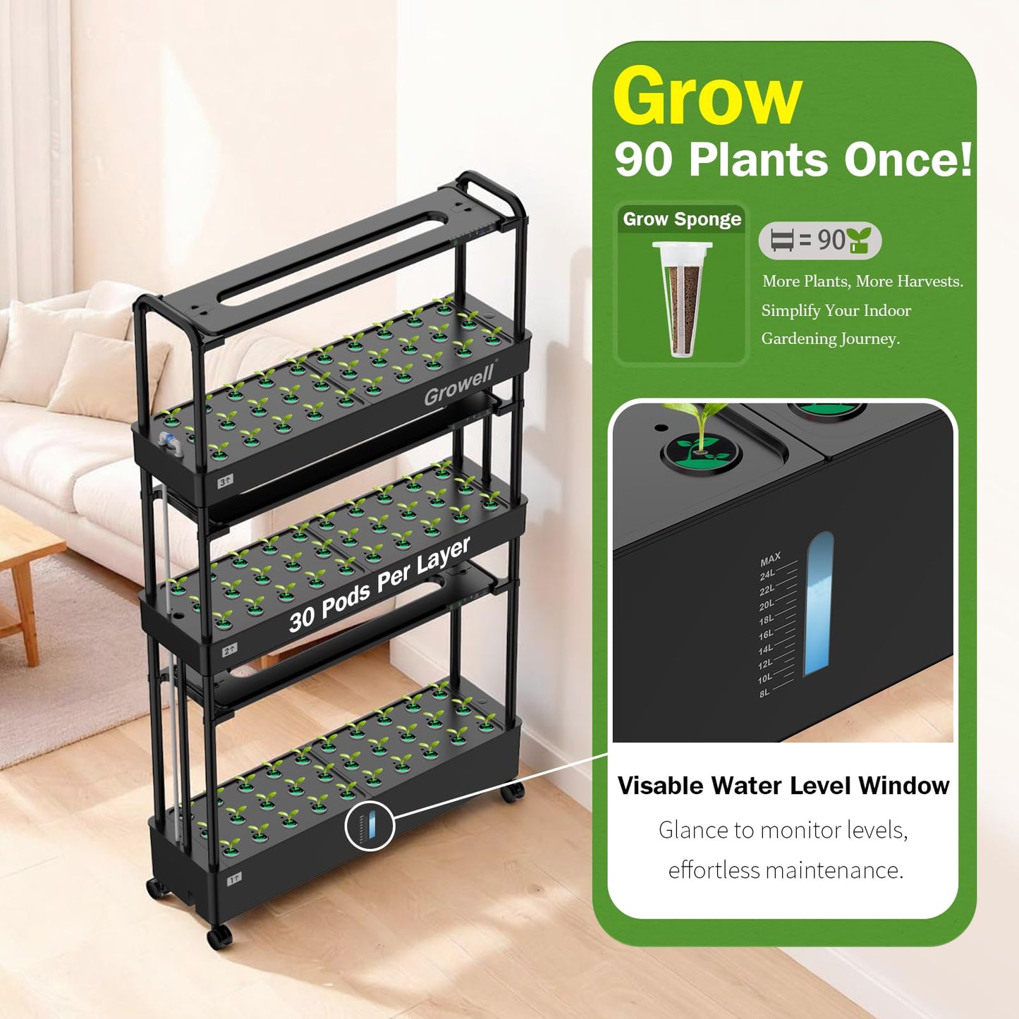90 Pods Hydroponics Growing System Kit & 120 Pcs Hydroponic Pods Kit