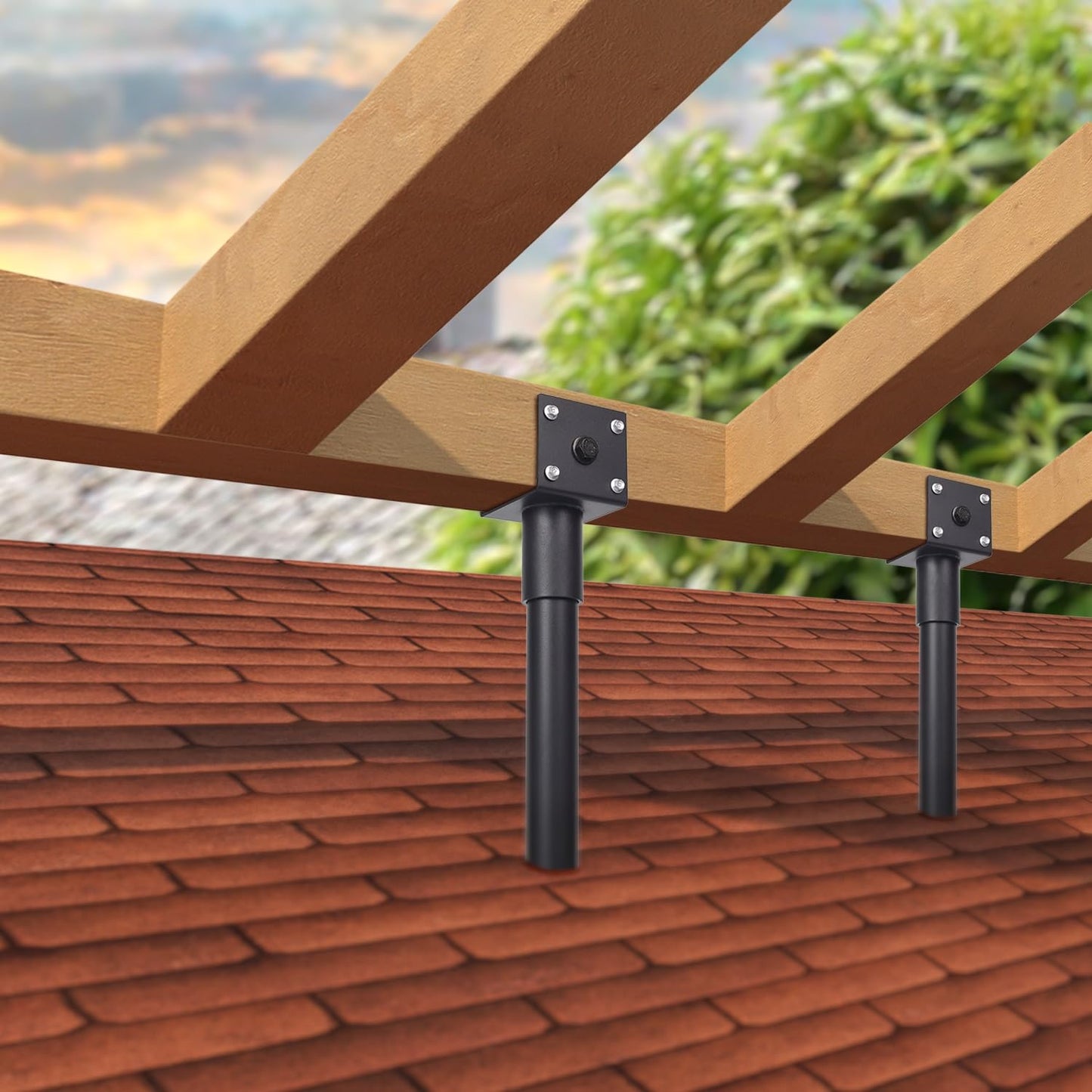 3.6" Heavy Duty Saddle Roof Riser for Patio Pergolas, 16-1/2" High, (Black - Set of 4)