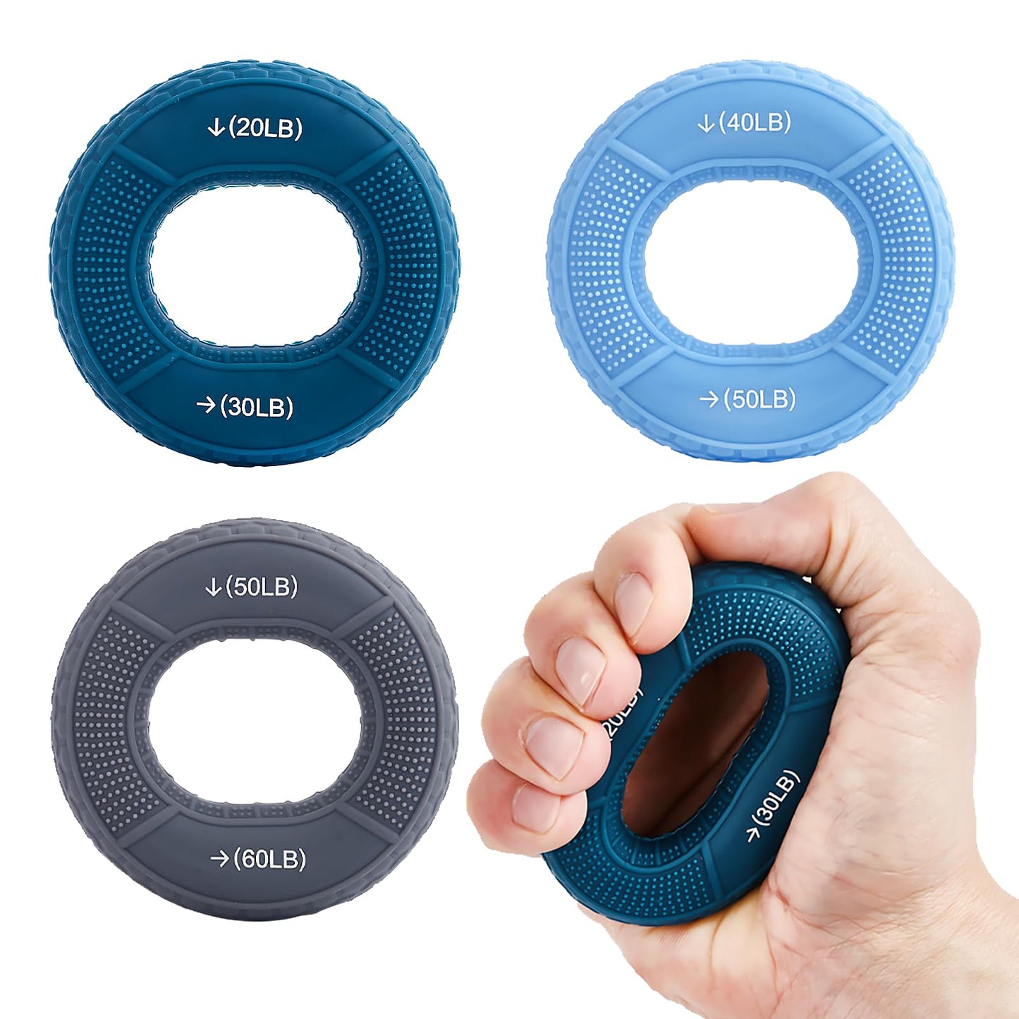 Hand Grip Strengthener, Grip Strength Trainer, Fingers Exerciser - Silicone Rings for Muscle Training Sports Rock Climbing Finger Rehabilitation Training,Hand & Wrist Muscles Trainer Stress Relief,5 Resistance Levels(3 PCS)