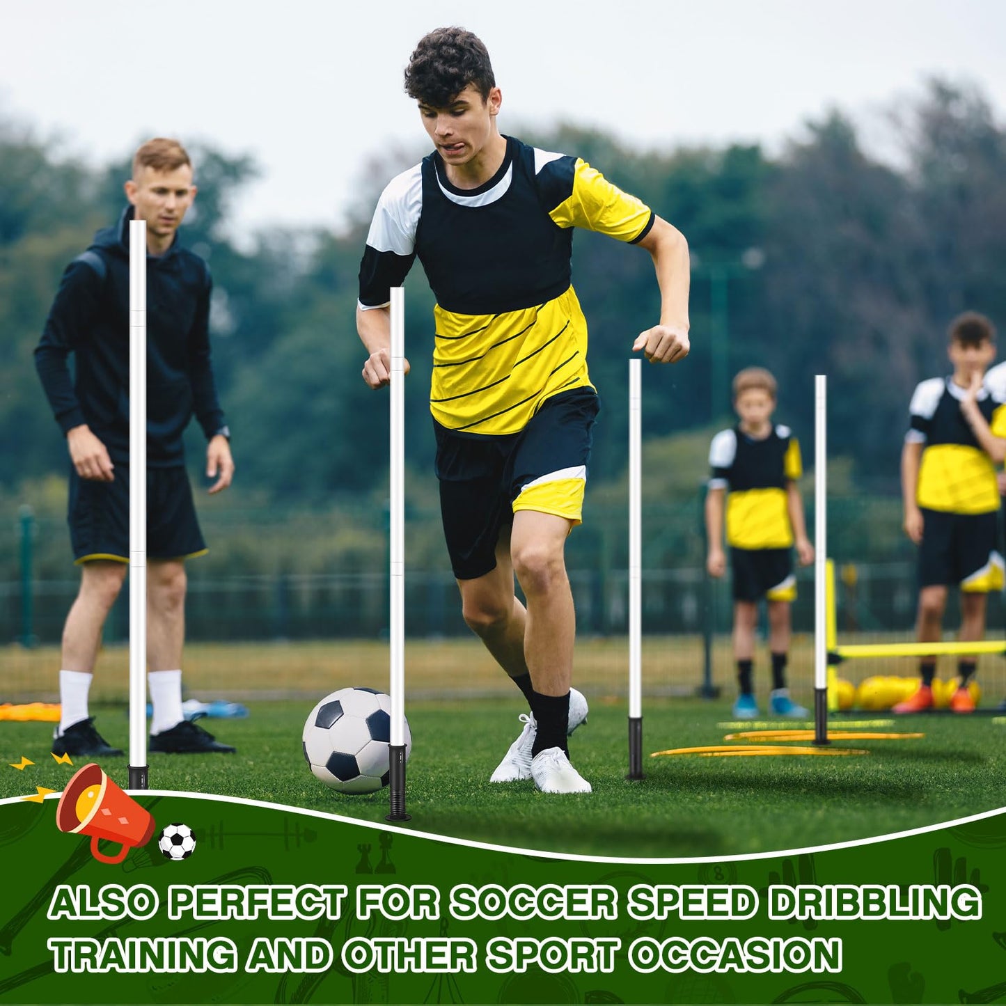 VitalCozy 4 Pcs 2 in 1 Soccer Corner Flags Agility Poles for Field 5 ft Portable Spring Loaded Flags Soccer Poles Dribbling Football Equipment for Training