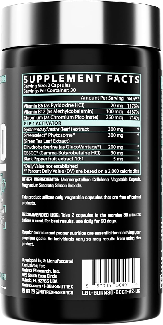 BURN30 GLP-1 Supplement - Super Berberine Weight Management Support GLP1 Naturally | Advanced Appetite Control & Metabolism Support with Clinically Studied Ingredients??| Stimulant Free