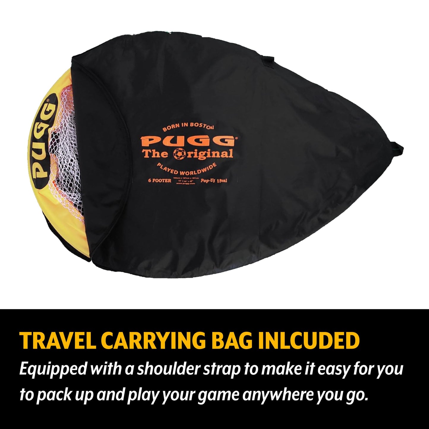 PUGG 6 Foot Pop Up Soccer Goal, Portable Training Football Knitted Poly Net Equipment, The Original Pickup Game Goal, Includes Two Goals & Bag