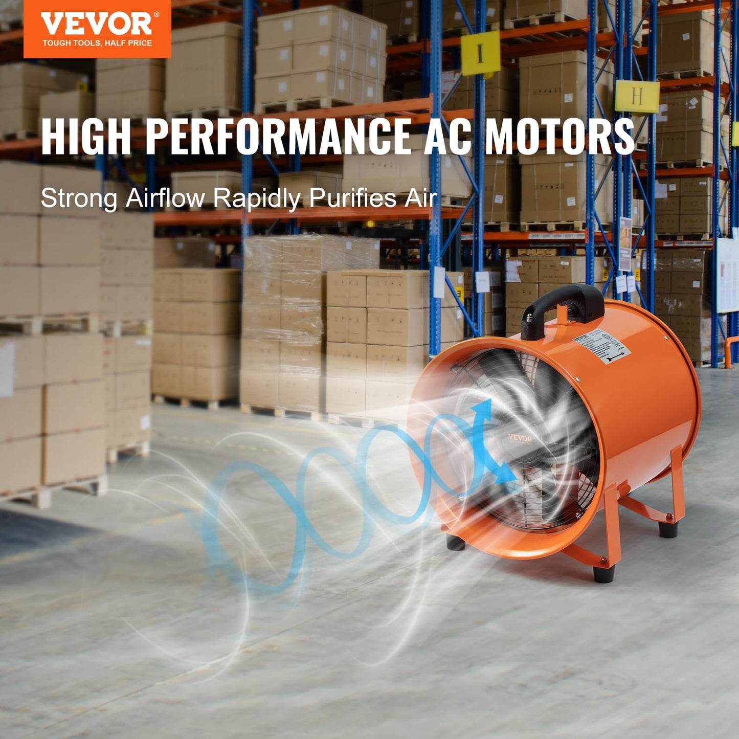 VEVOR Air Mover Blower Fan 12 Inch, 3198CFM 585W with 33ft Flexible Duct, Industrial Portable Ventilator Blower/Exhaust