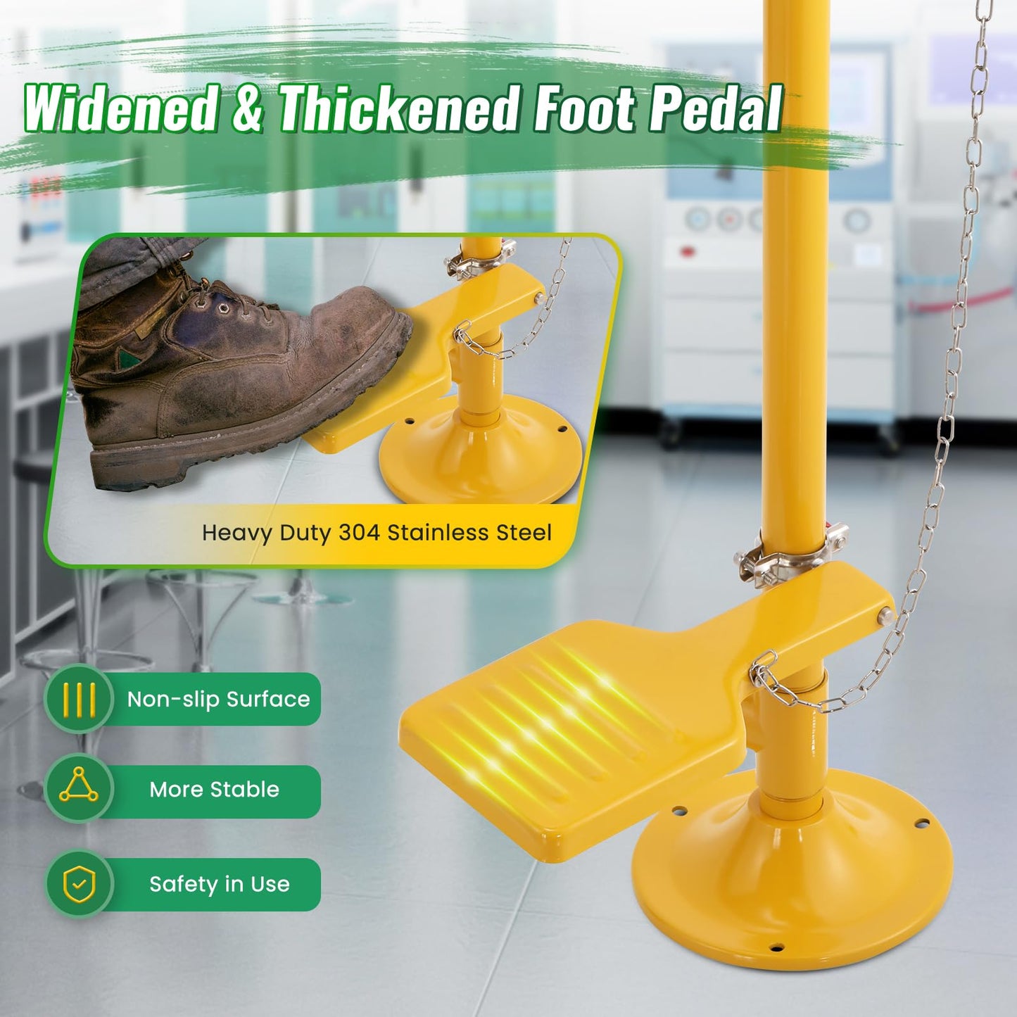Huanyu Stand Up Eye Wash Station Floor Mounted Eyewash Station Adjustable Water Flow Emergency Eye Washing Station Stainless Steel with Eye Wash Sign Factory (1207-1 Yellow)