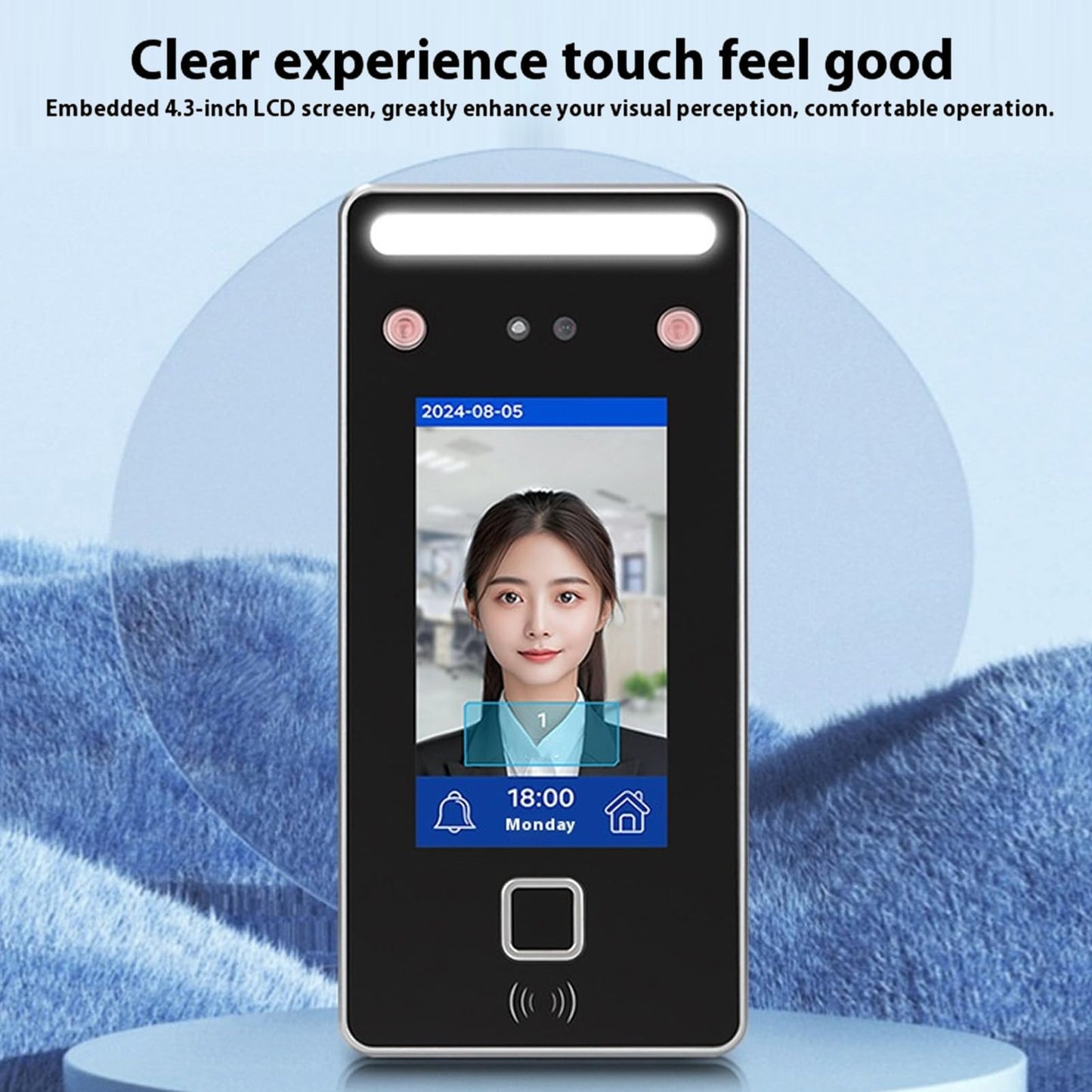 Face Recognition Attendance System, Biometric Time Clock with 4.3" LCD Display, 2000-User Capacity, Dual Camera Access Control for Offices, Hotels, Factories