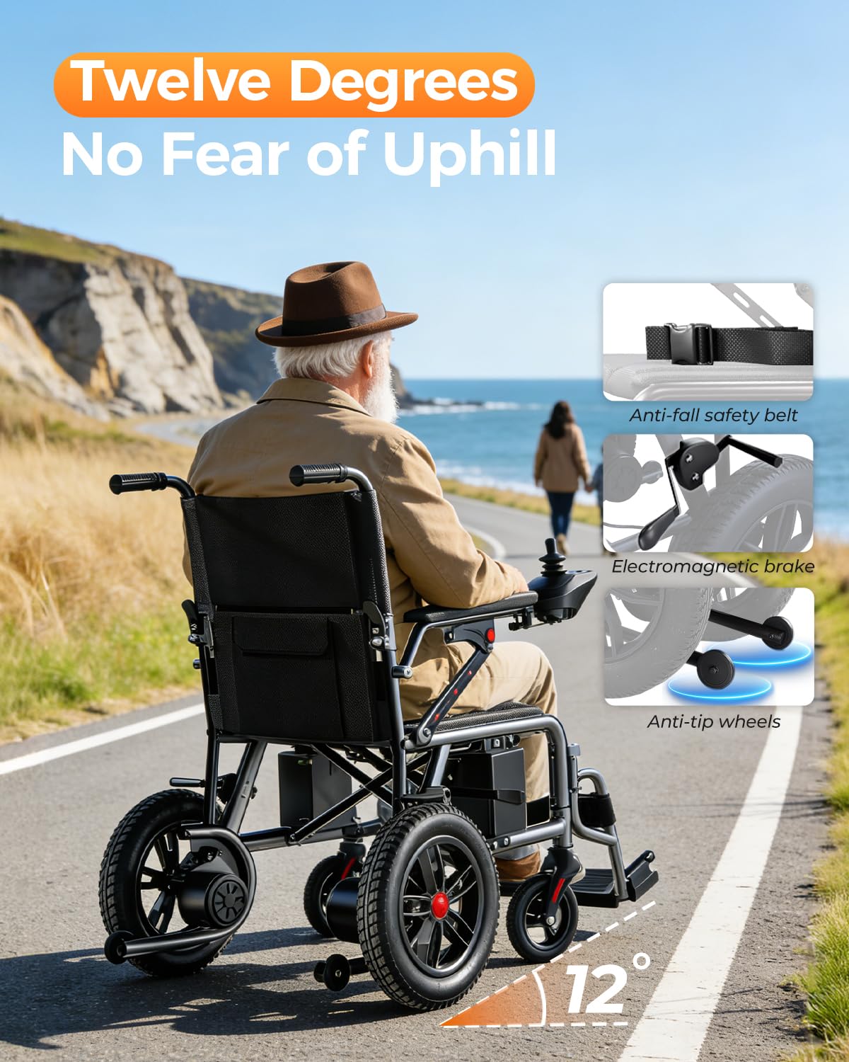 Electric Wheelchair for Adults - 15 Miles Long Travel Range, Lightweight Folding, Motorized Power Chair for Indoor/Outdoor Mobility - Compact Size - Black