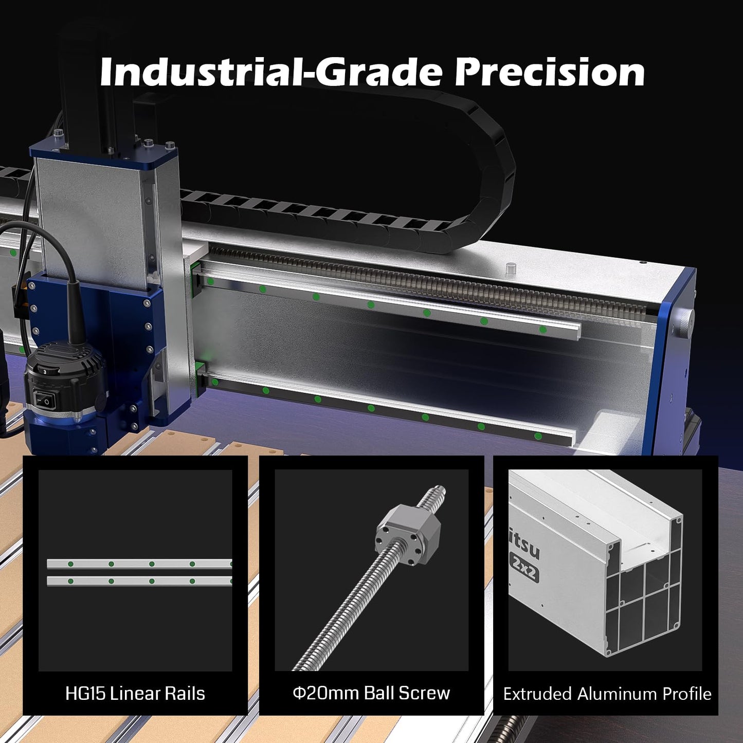 Genmitsu PROVerXL 2X2 CNC Router Machine for Woodworking + Rotary Module Kit,10:1 Speed Reducer, Clamped Range 15-275mm
