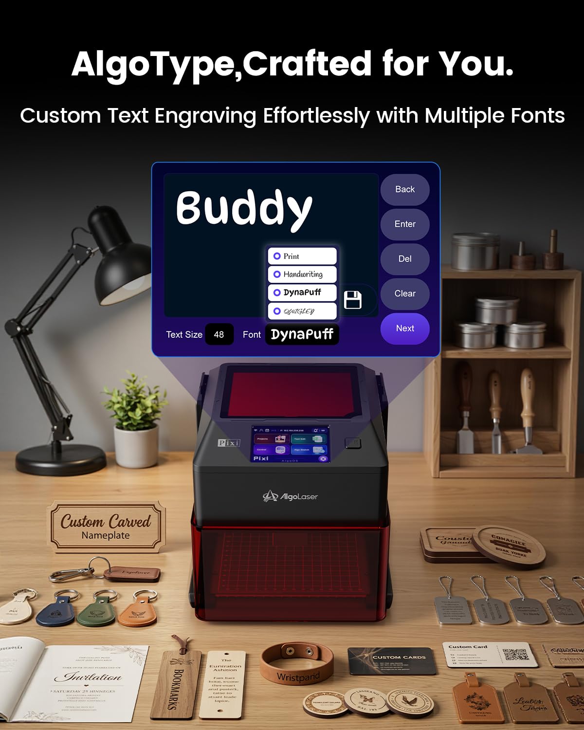 AlgoLaser Pixi Smart Laser Engraver - 10W Portable Laser Engraver Machine with 3.5" Touchscreen & AlgoOS System & APP - Laser Engraving for Wood, Acrylic, Glass, Beginner & DIY Gift & Small Business