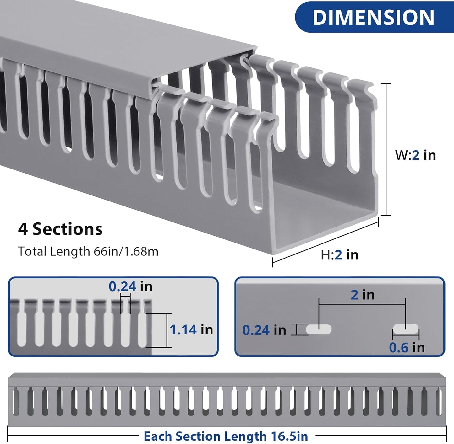 ZhiYo 66in(4X L16.5in) H2in W2in Professional Server Rack Cable Management Raceway, x Cable Raceway Kit, Electrically