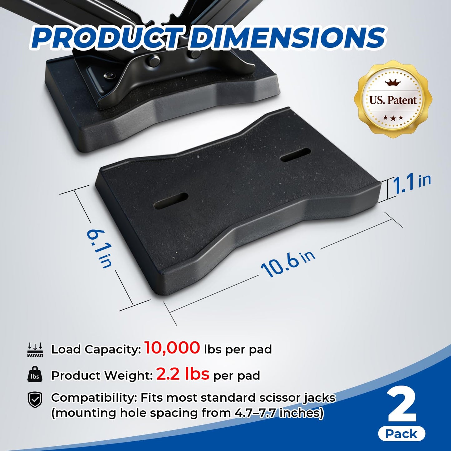 ROBLOCK RV Stabilizer Jack Pads 2 Pack, Heavy Duty Rubber Scissor Jack Leveling Blocks,Non-Slip Stabilizer Pad Solid Rubber Protection Foot for Travel Trailer Camper 5th Wheels,Black