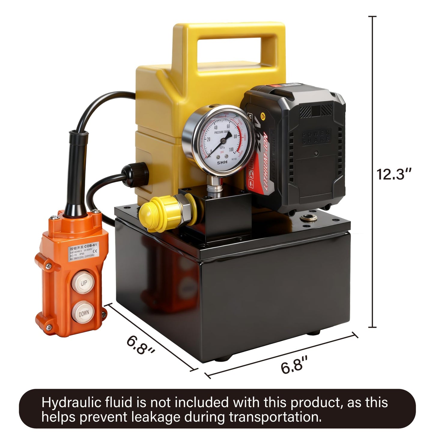 20V Battery Hydraulic Pumps 10000 PSI 800W Electric Pumps Power Pack Unit 0.4 US Gal Capacity, 6.5 ft Oil Pipe, Single-Acting Solenoid Valve with Handheld Switch for Punching/Bending/Jack