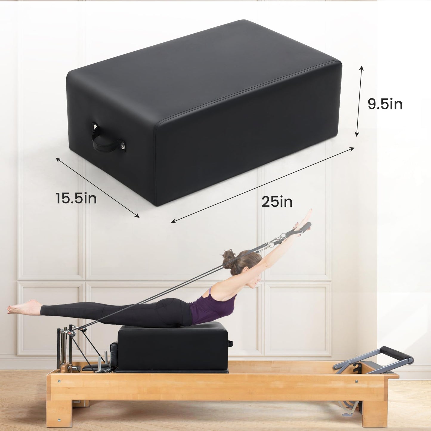 Murago Pilates Box, Pilates Reformer Sitting Box, Vegan Leather Cover, Foam Padding with Wood Frame, for Home or Studio Workout, Black