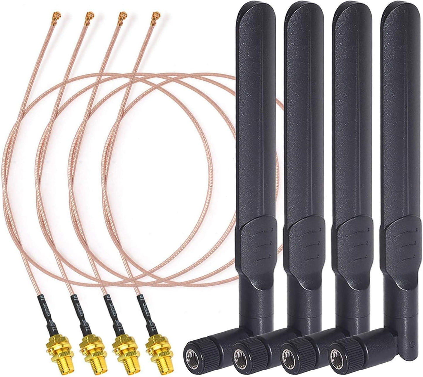 BINGFU 2.4GHz 5GHz 5.8GHz 8dBi 20cm 8 inch RG178 4-Pack Dual Band WiFi RP-SMA Male Antenna Cable for WiFi Router