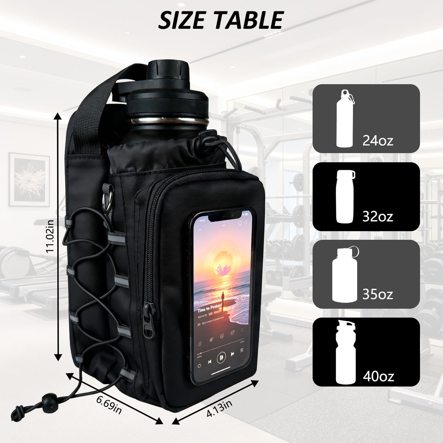JACZZO Magnetic Gym Bag, Water Bottle Holder,Hands-Free Phone Mount,Gym Gifts for Women and Men (Black)