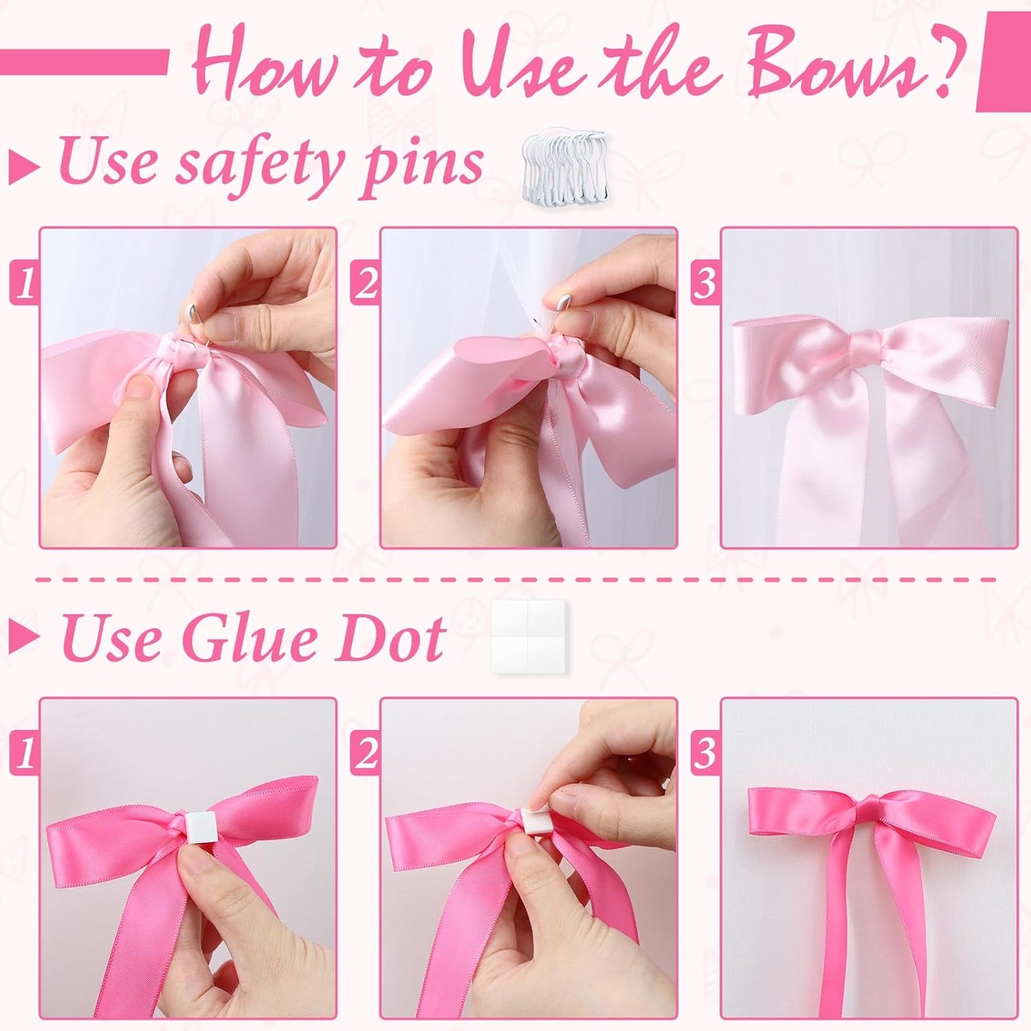 Skiennix 40Pcs Pink Bow Wall Decor - DIY Photo Backdrop & Garland for Birthday, Baby Shower, Bachelorette Party