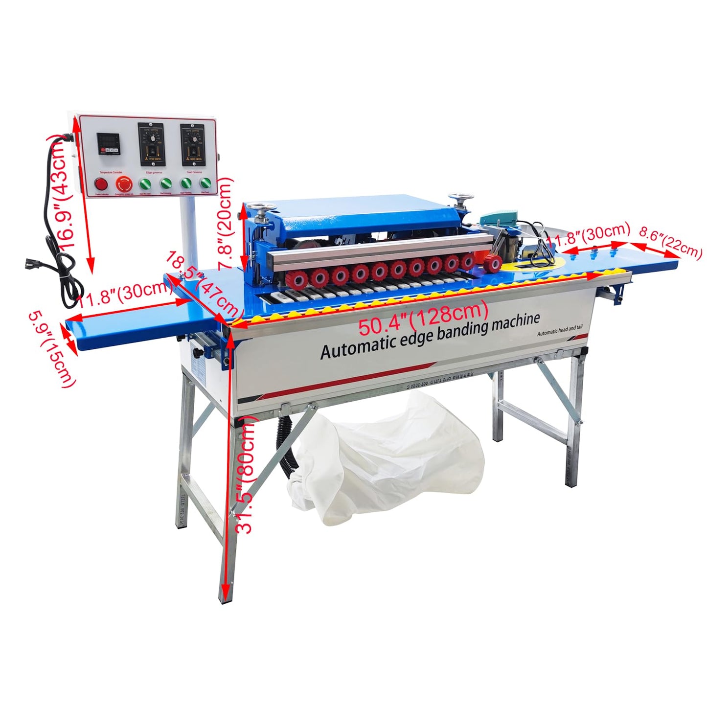 WYDDDARY Automatic Edge Bander Banding Machine Woodworking Curve Straight Edge Bander Pneumatic Head Double-sided Gluing Trimming Machine Automatic Plate Feeding With Top Control Panel 110V