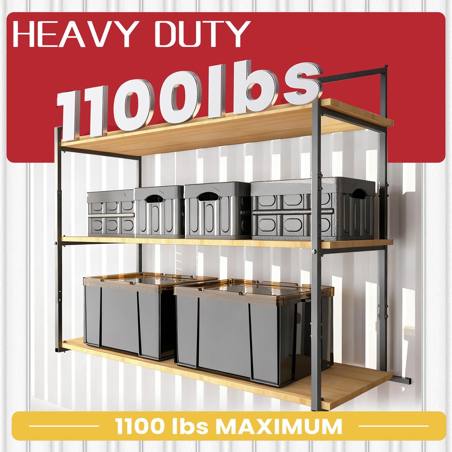 4 Pack Shipping Container Shelving Brackets, 3 Tiers Hanging Shipping Container Accessories, 1100 LBS Load Capacity, Heavy Duty Metal Storage Rack Shelf for Garage, Warehouse, Basement(4 PCS)