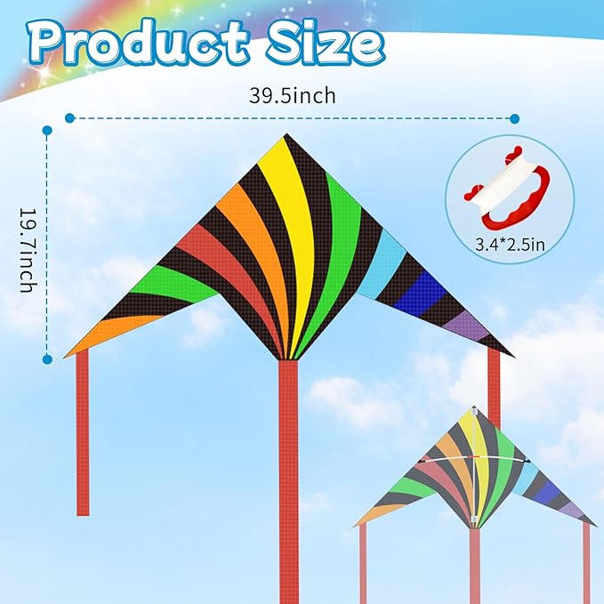 Kite for Kids Adults Easy to Fly, Rainbow Kites for Toddlers Age 3-5 Beginners, Kites for Kids Ages 4-8 8-12 Easy to Fly in Low Wind- Kite for Family Beach Outdoor Games and Activities