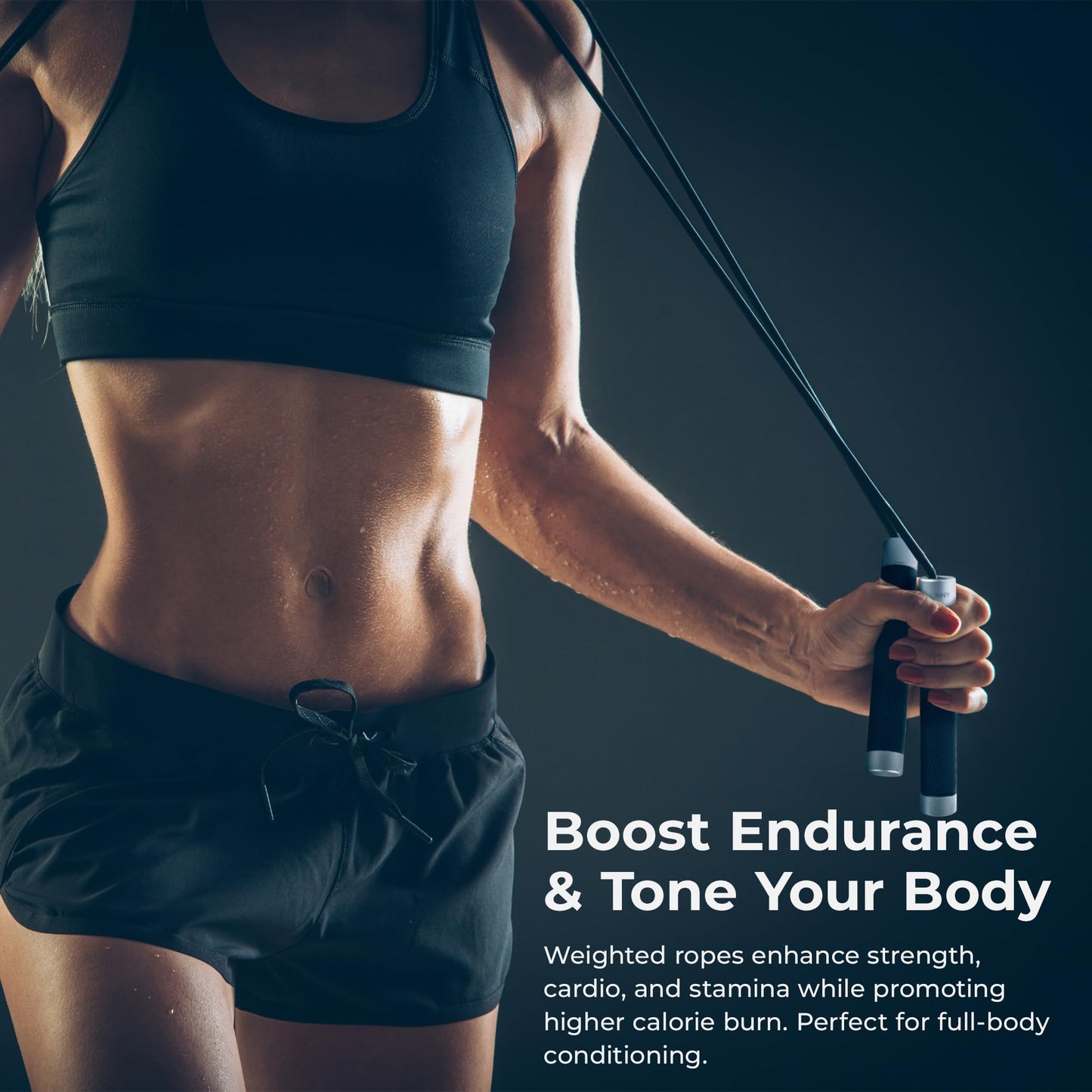 Sunny Health & Fitness Exercise Jump Rope Weighted for Training Cardio, Enhancing Strength & Toning Upper Body, Exercise Rope with Durable Handles & Easy Adjustable Design – SF-JR03-BK