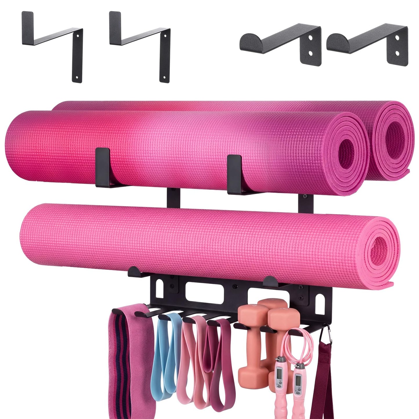 Novabright Gym Storage Rack Resistance Band Rack Multi Purpose Wall Mount for Home 8 Hook Wall Hanger Display with 4 Adjustable Hooks for Gym Equipment, Exercise Bands, Lifting Belts and Jump Ropes