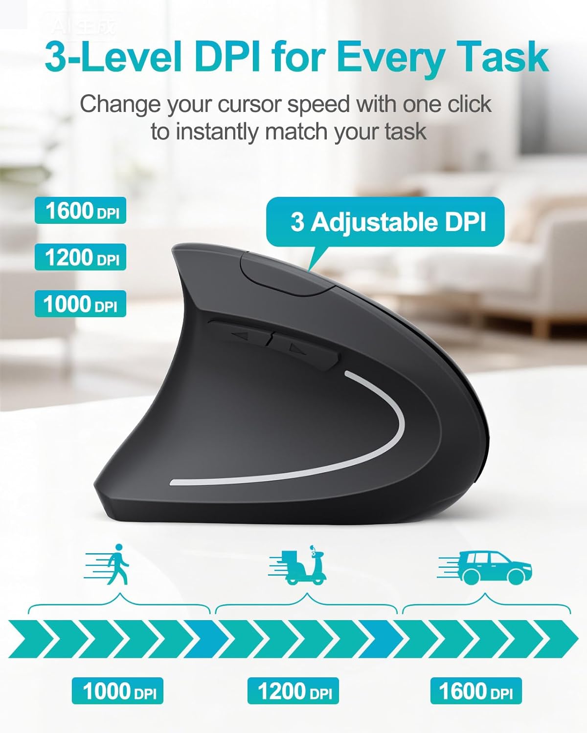 Lekvey 2.4G 3 6 Left Handed Ergonomic Mouse, Vertical Wireless Mouse for Left Hand, USB Carpal Tunnel Lefty Mouse