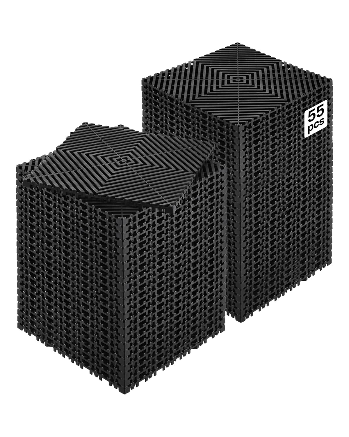 VEVOR Interlocking Drainage Mat, 12” x 12” Modular Interlocking Cushion, 55 Pcs Splicing Drainage Mats, Non-Slip PP Drainage Floor Tile and Shower Mat, for Garage, Garden, Kitchen & Outdoor, Black