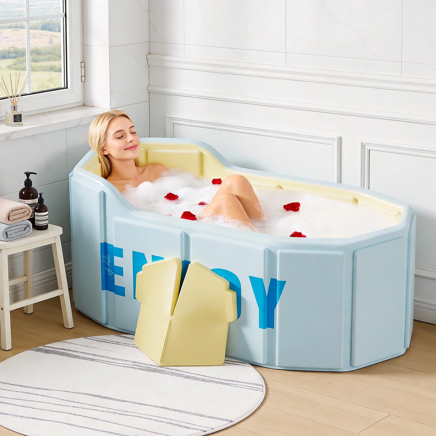HLCZLUZ Portable Foldable Bathtub, Freestanding Bathtub No Installation, Bathroom SPA Soaking Bath Tub, Shower Stall Collapsible Hot & Ice Bath Tub (Black+Green, 47.2"L x 21.6"W x 19.6"H)